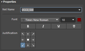 Net Label configuration in the Properties panel