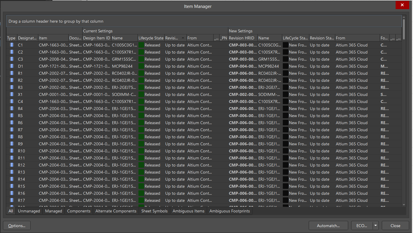 Successful search of the components on Altium 365