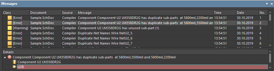 Error if sub-parts of the same component are duplicated in the schematic