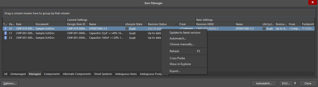Using the Item Manager for batch component updating