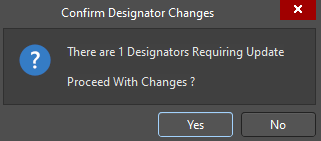 Confirmation dialog shows 1 incorrect designator that needs to be updated