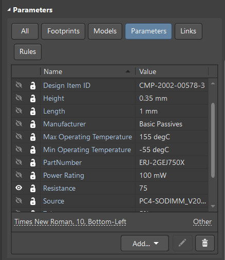 Component Parameters in the Components Panel