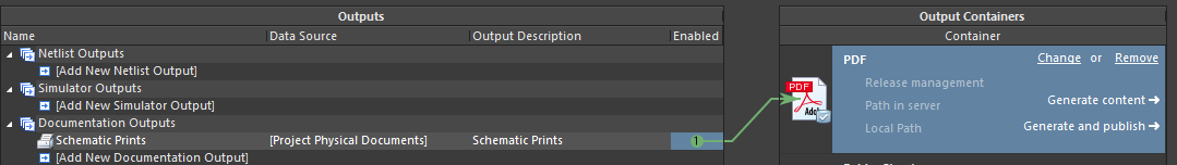 PDF Container is selected and defined for Schematic Prints