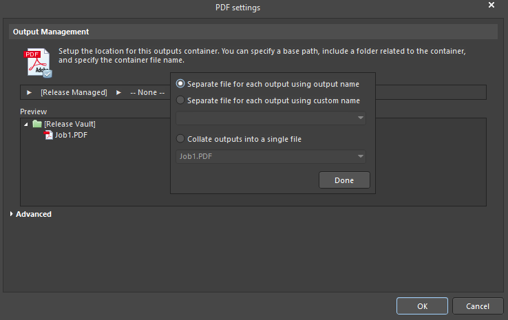 Configuration of separate files output based on the output name