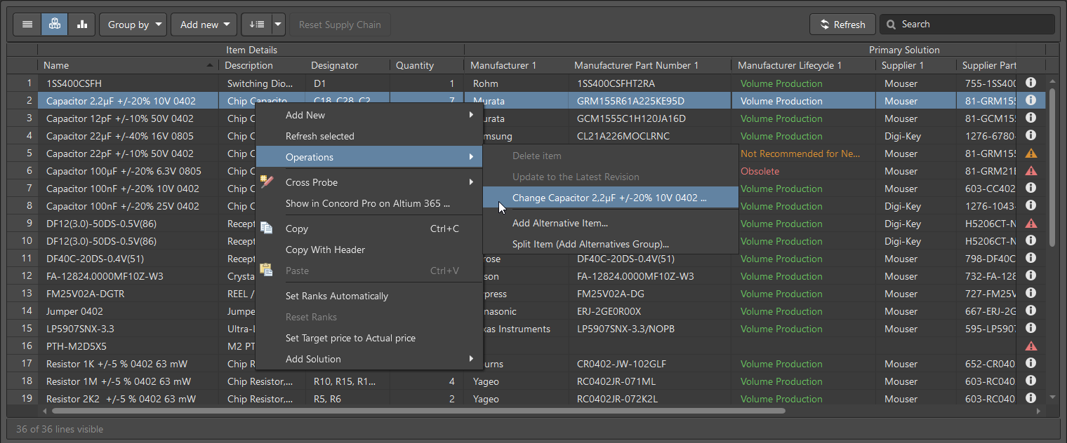 ActiveBOM Component Replacement