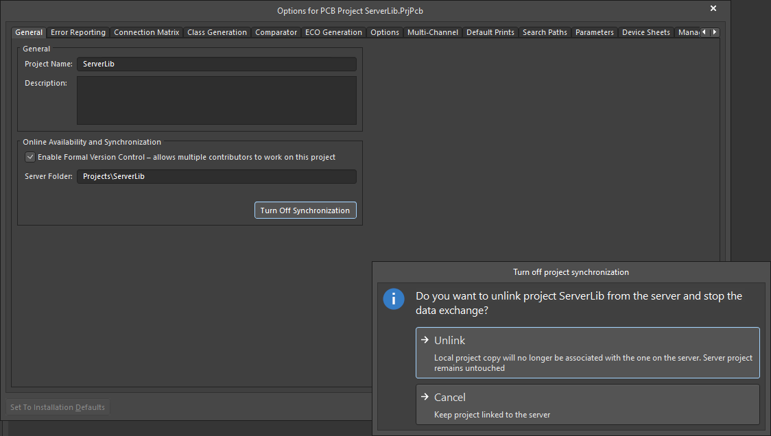 Altium Designer project unlink