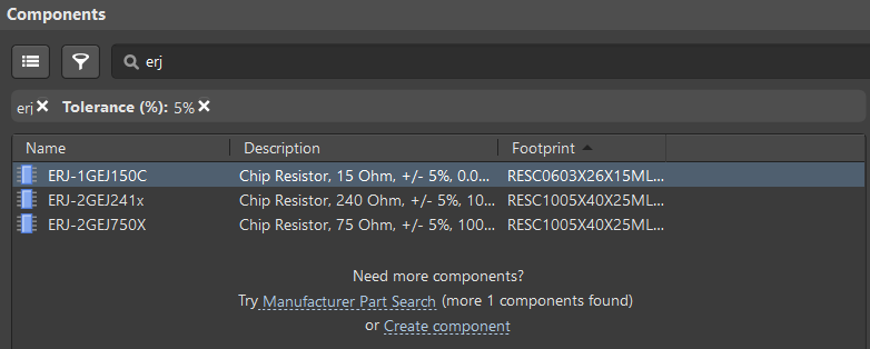 Component  Search with Filters