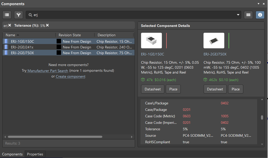 Comparing Components