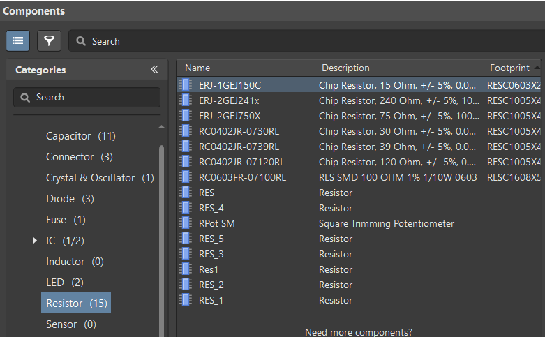 Components Panel by Type