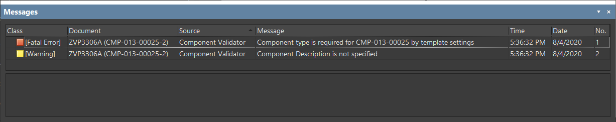 Errors Displayed in the Messages Panel