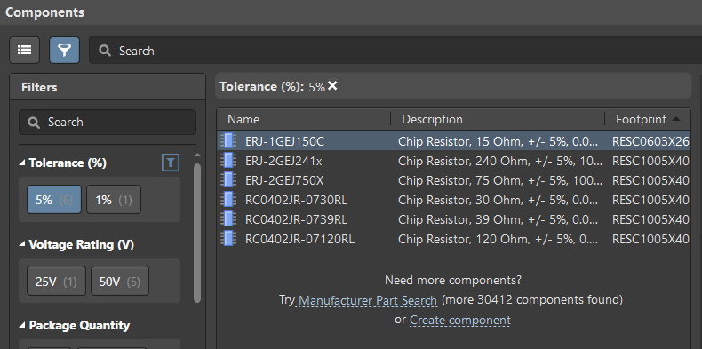 Filter Components by Tolerance