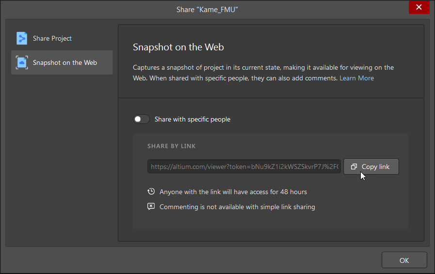 Snapshot link is generated