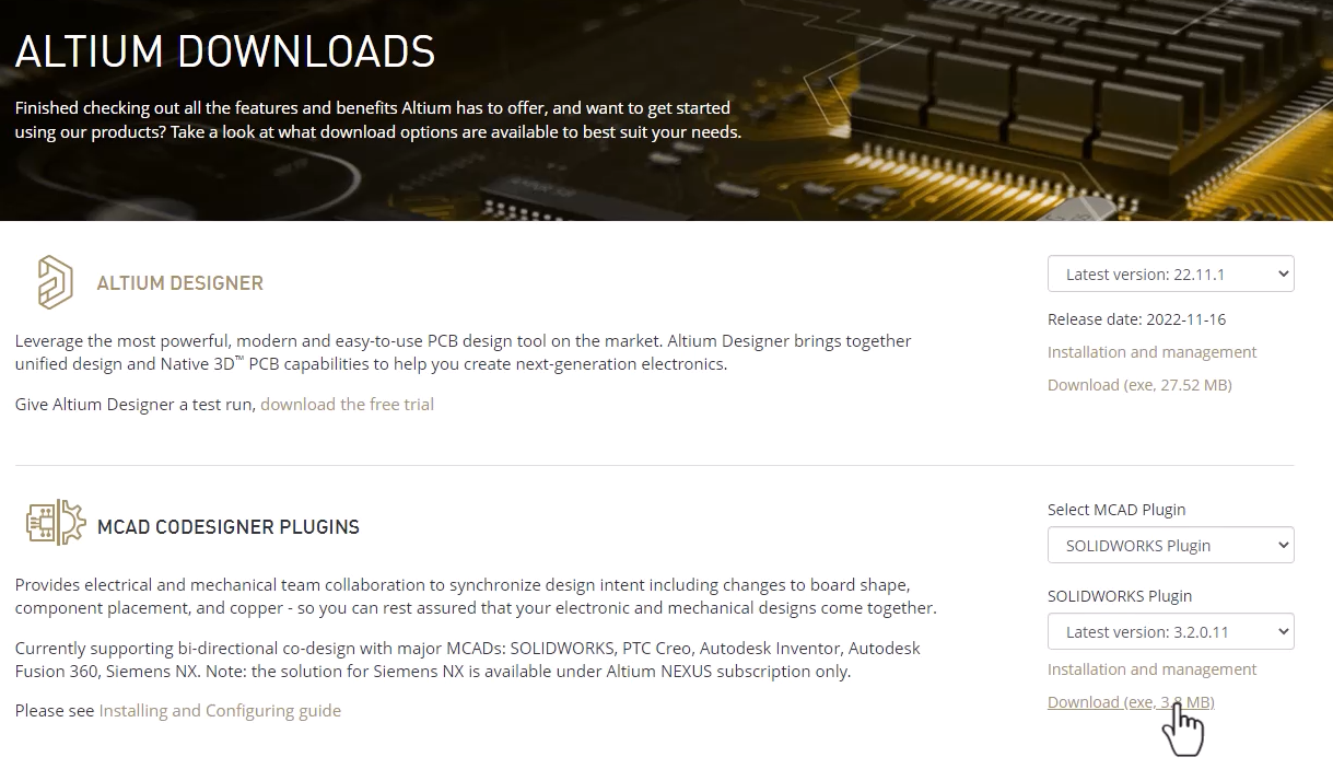 Fig. 1 - Altium downloads page