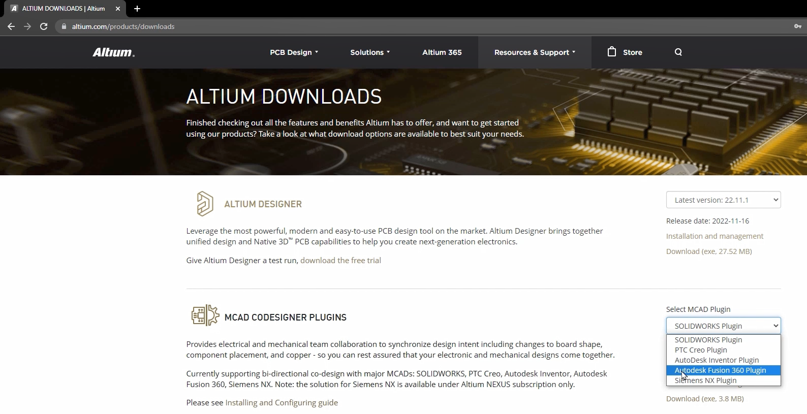 Fig. 1 - Altium downloads page