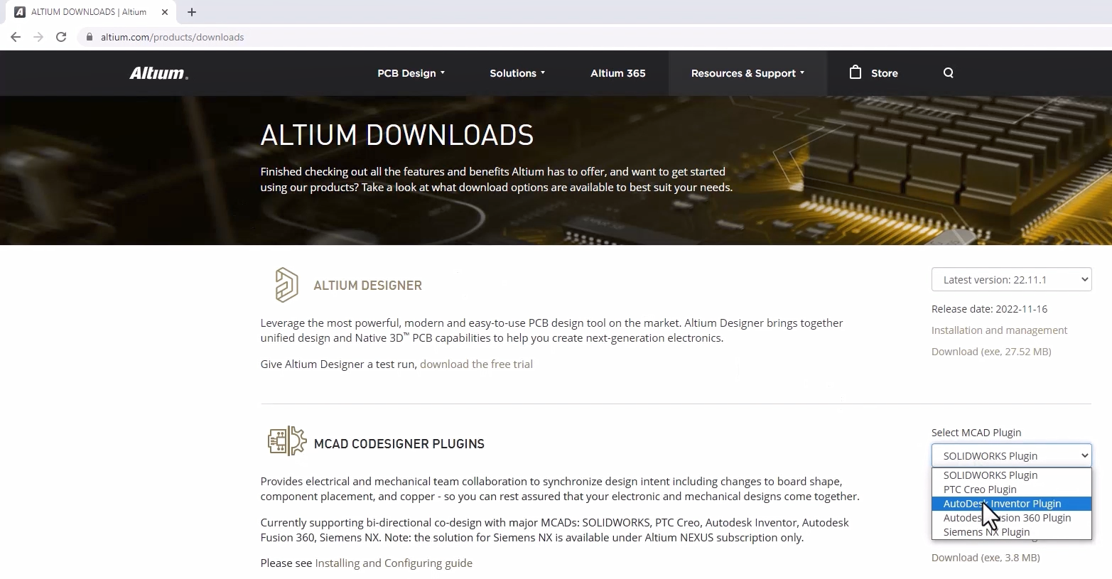 Fig. 1 - Altium downloads page