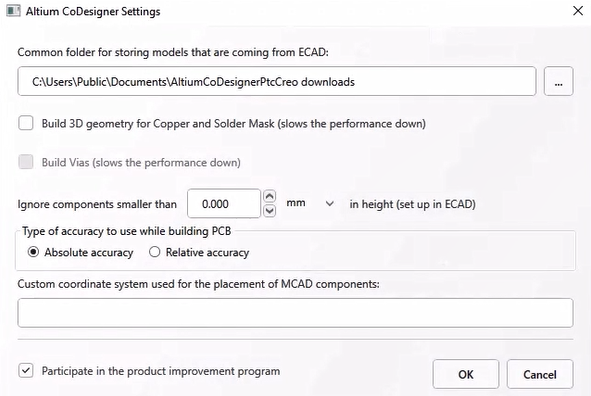 Fig. 10 - Settings to allow 3D copper and vias