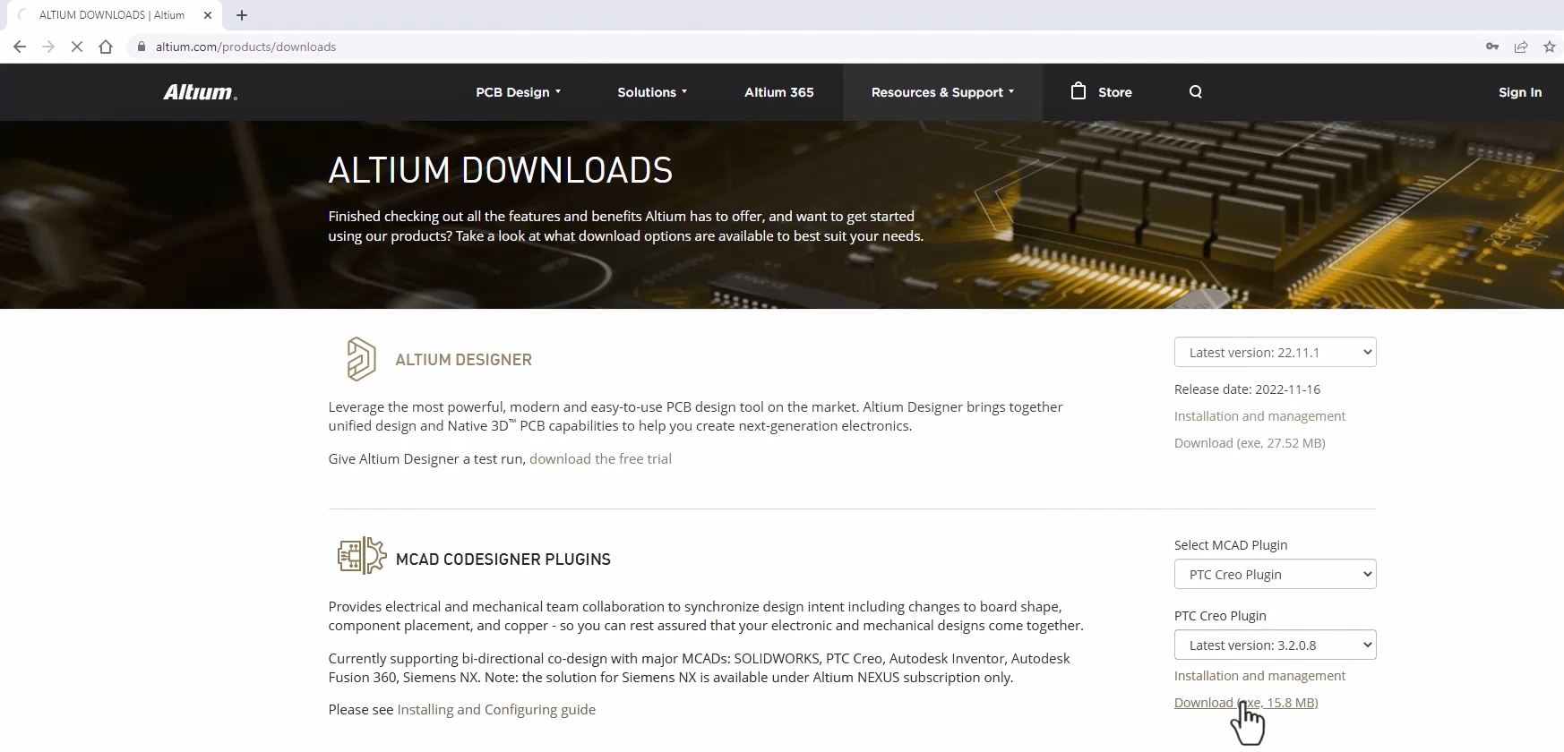 Fig. 1 - Altium downloads page