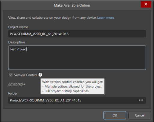 The Make Available Online dialog
