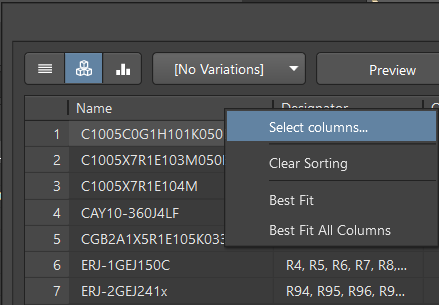 Setting the display of columns.