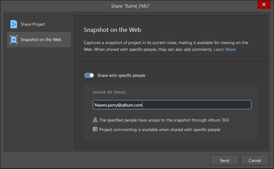 Share with specific people is on