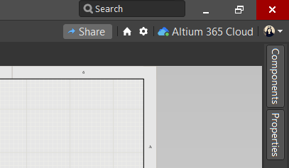 Share button In the upper-right corner of the Altium Designer working window