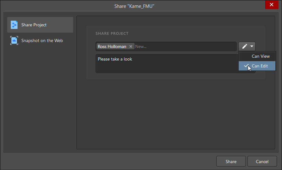 Filling in the User, note, and access rights.