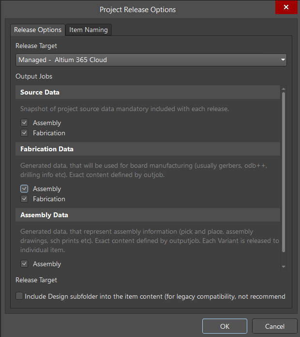 The Project Release Options dialog