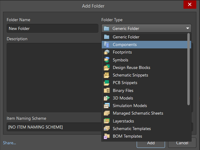 Fig. 2: Selecting the type of folder 