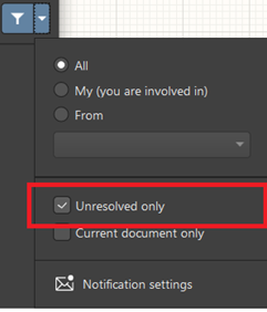 Fig. 8 - Make Resolved comments visible in the Comments panel