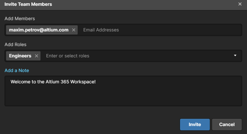 Invite Team Members dialog