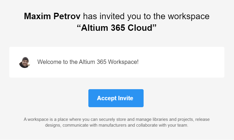 User invitation to a workspace