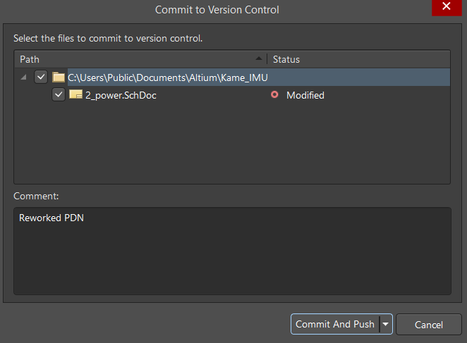 Commit to Version Control dialog