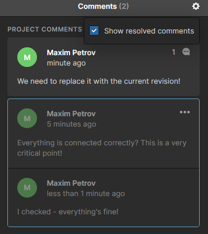 Resolved comments are visible in the Comments panel