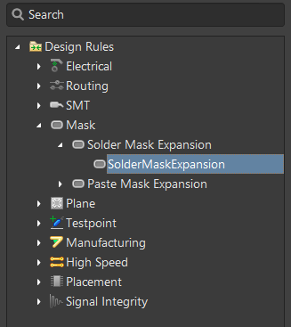 Default rule for Solder Mask Expansion definition