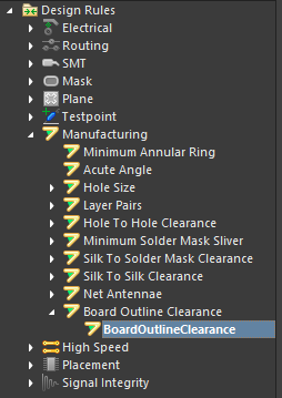 Rule subsection for BoardOutlineClearance