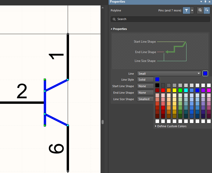 Lines for transistor symbol are drawn