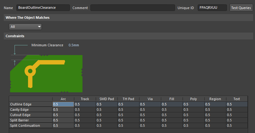 Configured rule for BoardOutlineClearance