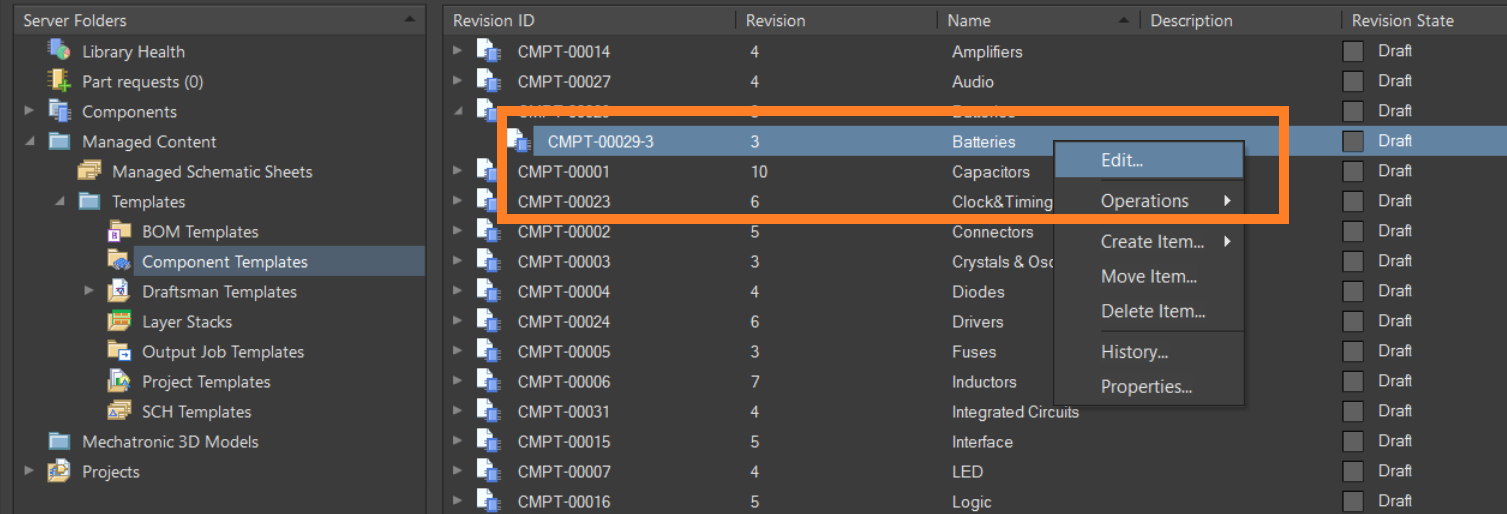 Fig. 2 - Edit component template