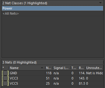 Created Net Class with power nets