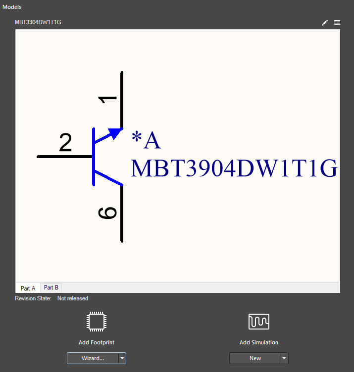 Models section of Component editor