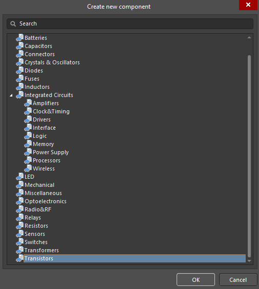 Component type is selected