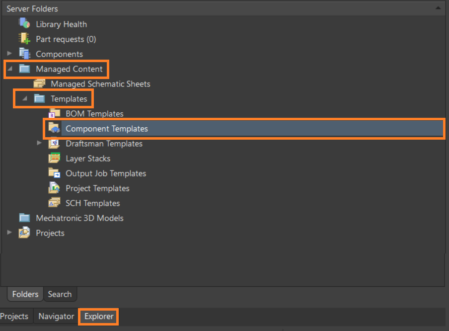 Fig. 1 - Explorer panel and component templates