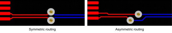 Example of symmetric and asymmetric differential pair routing