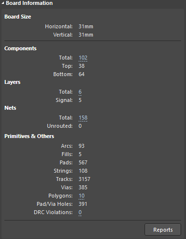 Total nets and Unrouted nets is shown in the Board Information region of the Properties panel