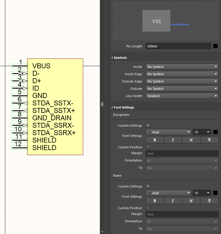 Properties of selected pins 