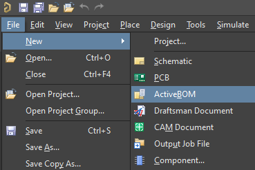 Fig. 1 - Creating a new ActiveBOM document