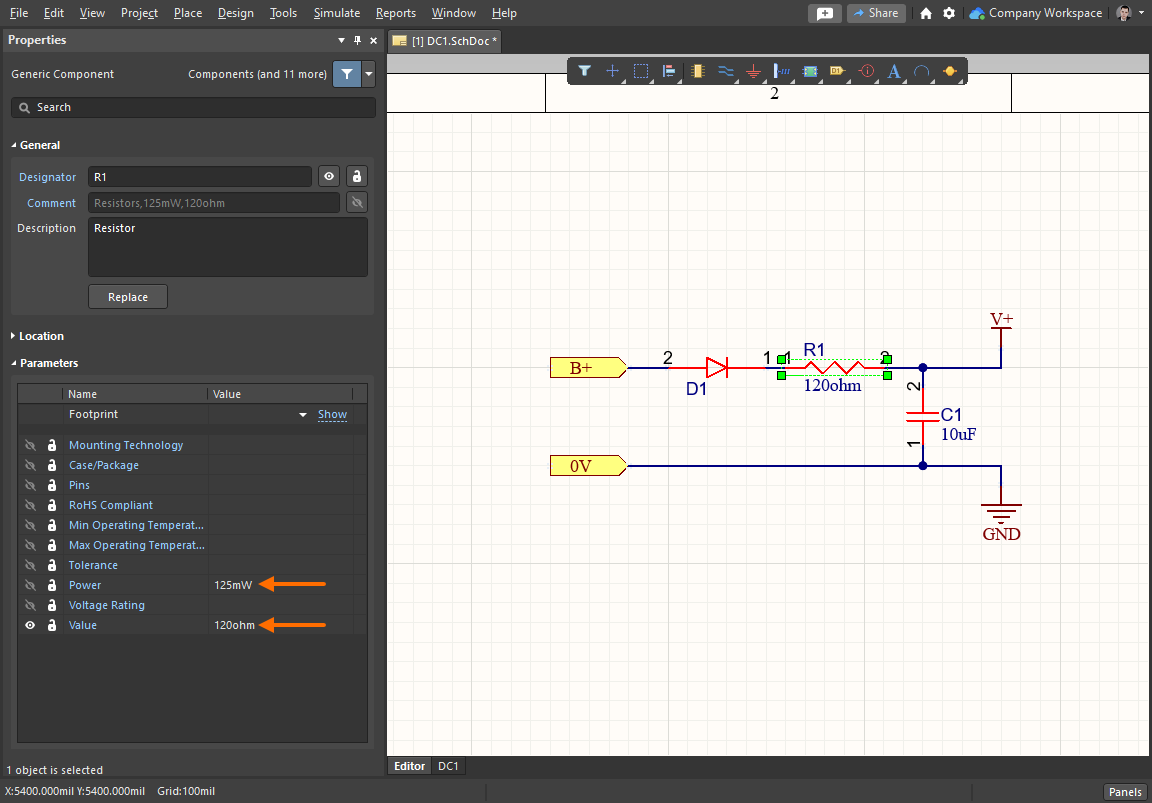 Fig. 5 - Specifying the parameters of a generic component.