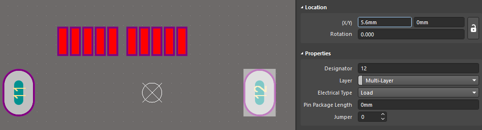 Pads 11 and 12 are placed accordingly to the drawing 