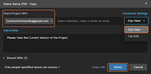 Fig. 6 - “Share Project With” dialog